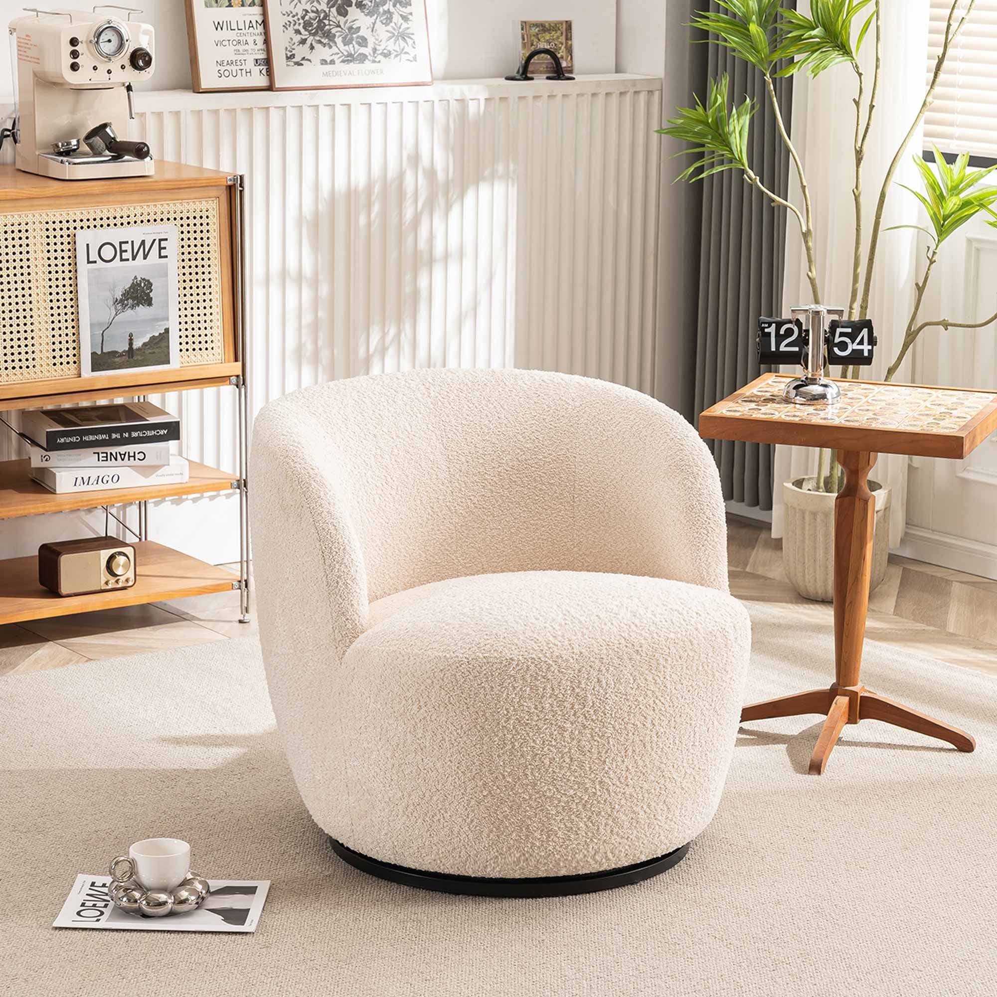 Single Fabric Modern Accent Chair 360 Degree Rotation Swivel Barrel Chairs