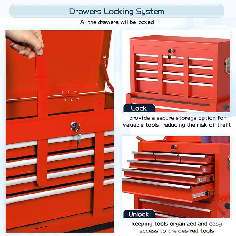 8-Drawer Rolling Tool Chest & Removable Tool Box Organizer with Lock