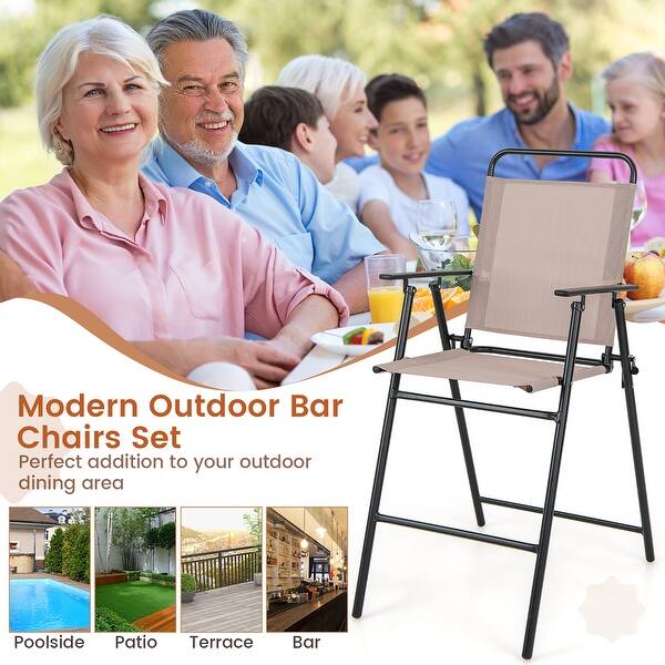 Gymax Outdoor Folding Bar Chair Set of 4 Patio Dining Chairs w/ Bed