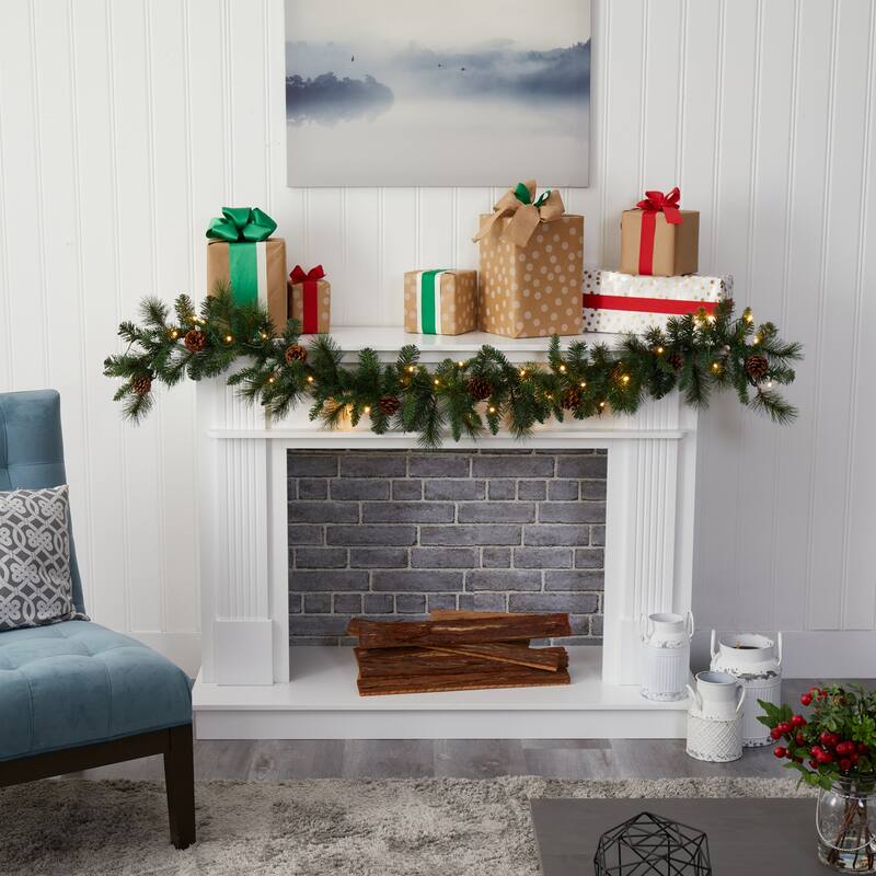 Artificial Pine Garland with Lights - 6ft Holiday Decor, Festive Greenery, Pre-Lit Christmas Decor - 72