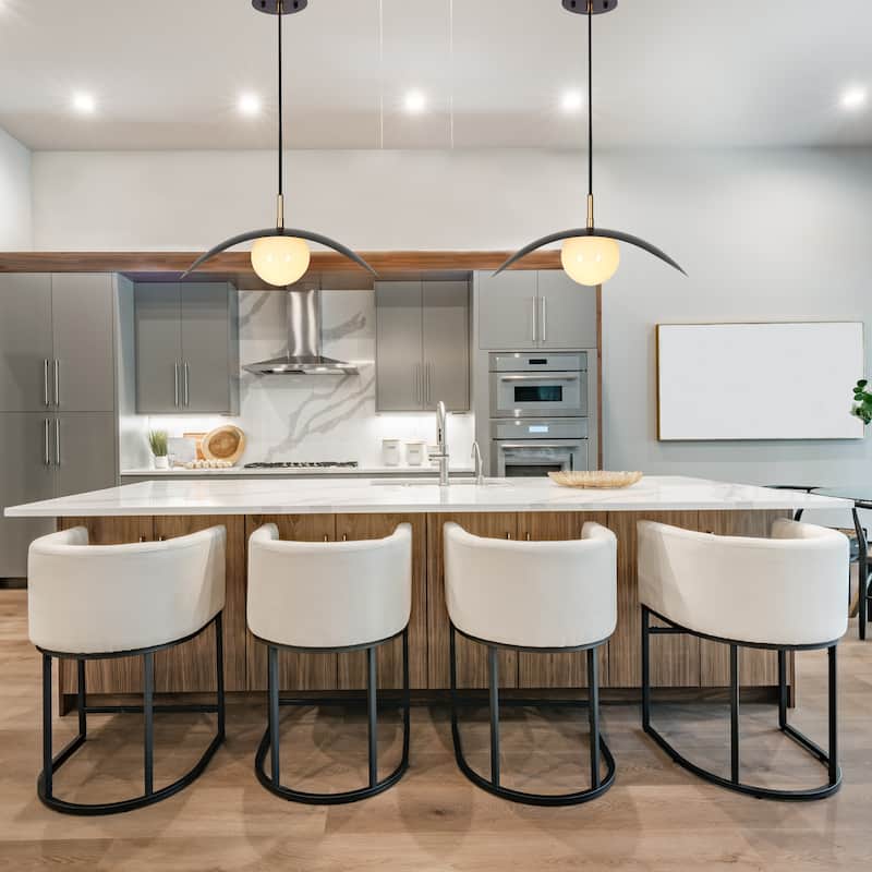 Modern 1-Light Black Gold Pendant Glass Kitchen Island Lights - D19.7" x H9.8"