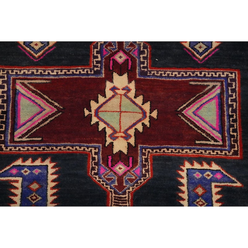 Hand Knotted Oriental 100% Wool Carpet Traditional Tribal Navy Blue & Blues Ardebil Runner Rug - 10' 0'' X 3' 2''