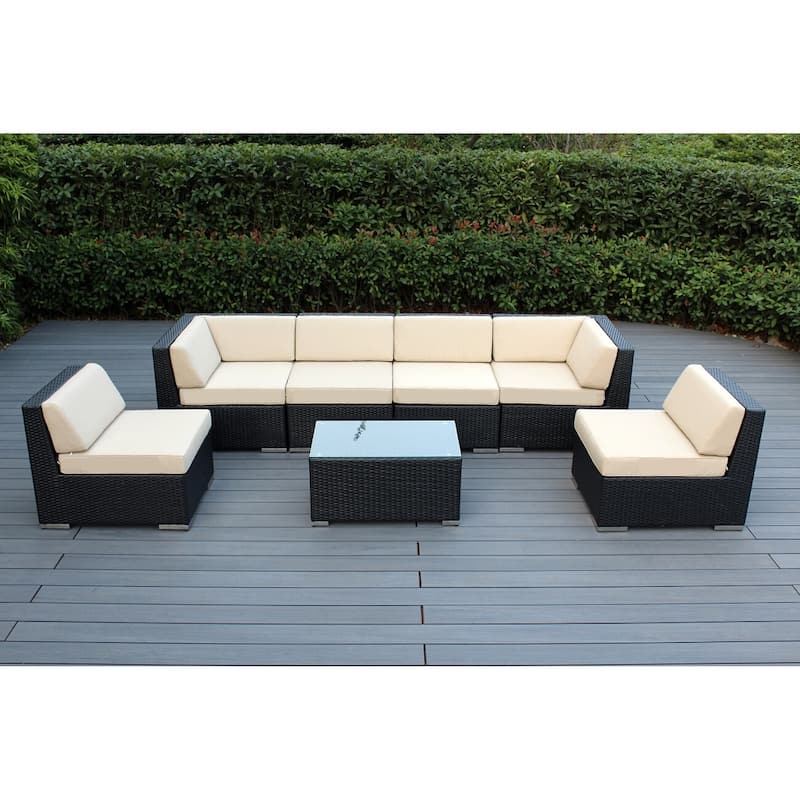 Ohana Outdoor 7-pc. Cushioned Black Wicker Conversation Set - No Assembly - Beige