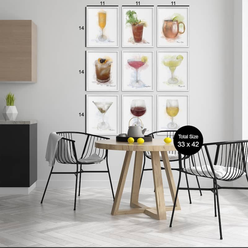 Stupell Modern Muted Cocktail Drinks Framed Giclee Art Design By Matthew Piotrowicz (Set of 9)