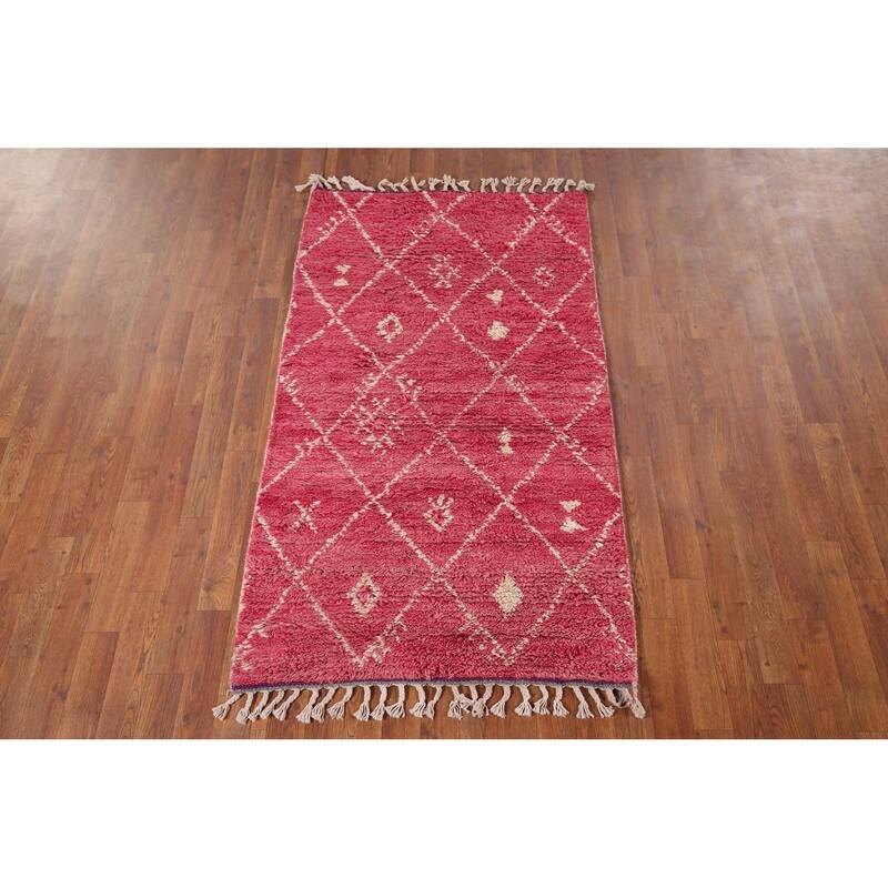 Trellis Plush Moroccan Accent Rug Handmade Pink Wool Carpet - 3'1" x 5'6"