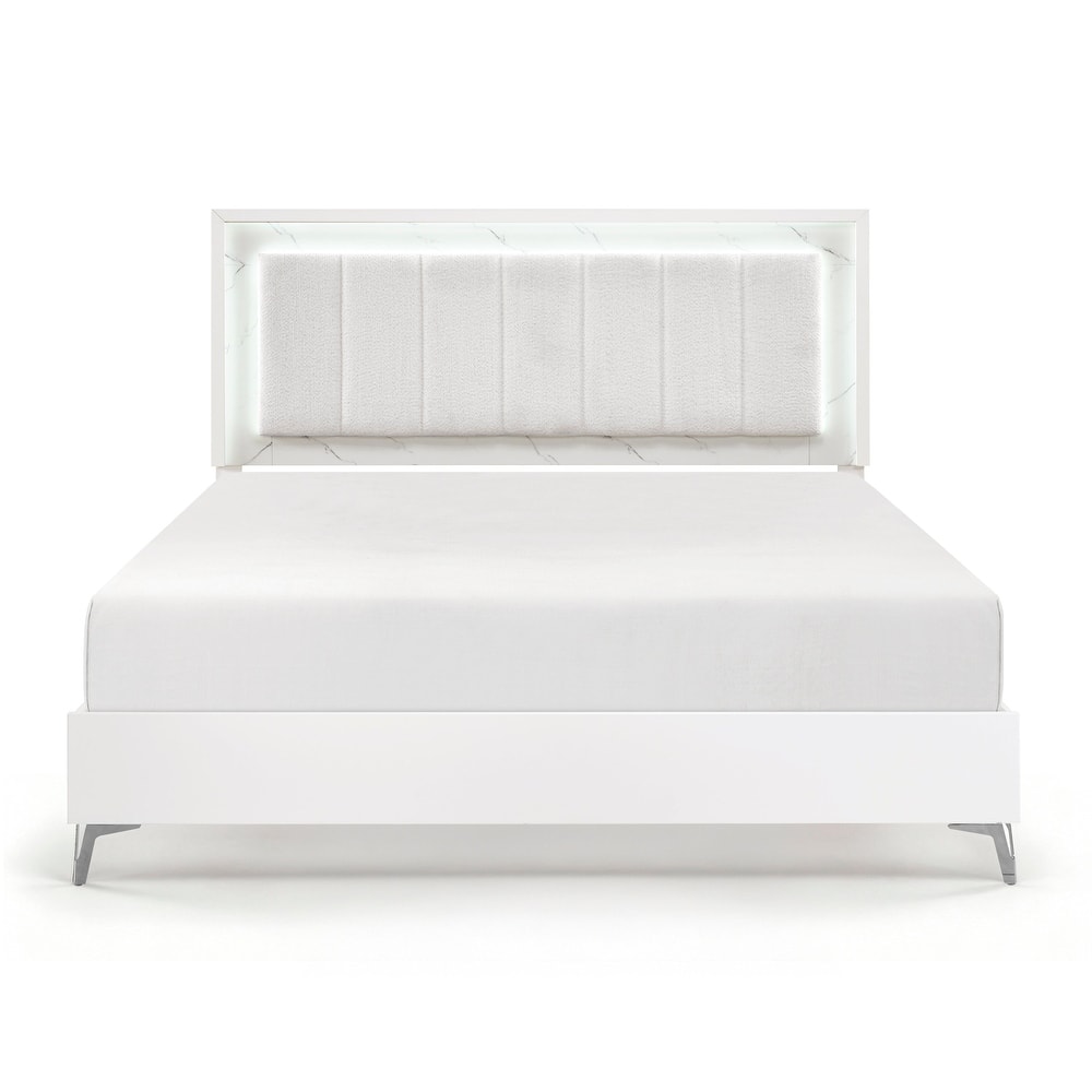 High Gloss White Finish LED Panel Bed 1pc