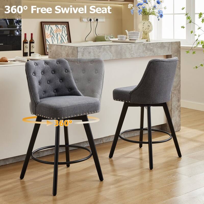 Bar Stools Set of 2, Modern Swivel Counter Height Bar Stools with Back and Wood Legs