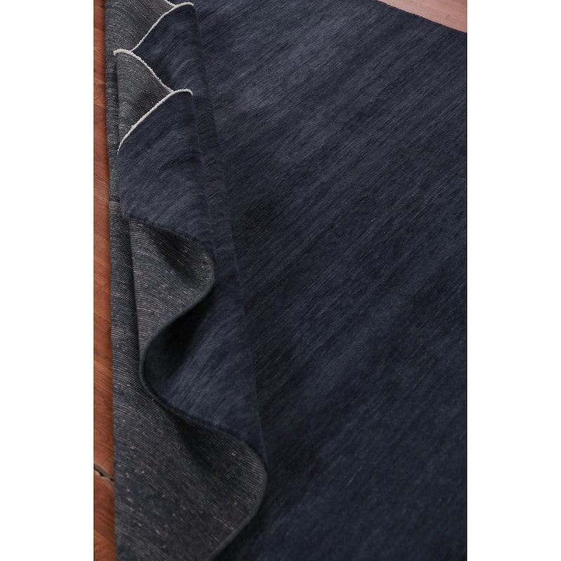 Hand Knotted Oriental 100% Wool Carpet Modern Solid Navy Blue & Blues Gabbeh Area Rug - 8' 4'' X 5' 11''