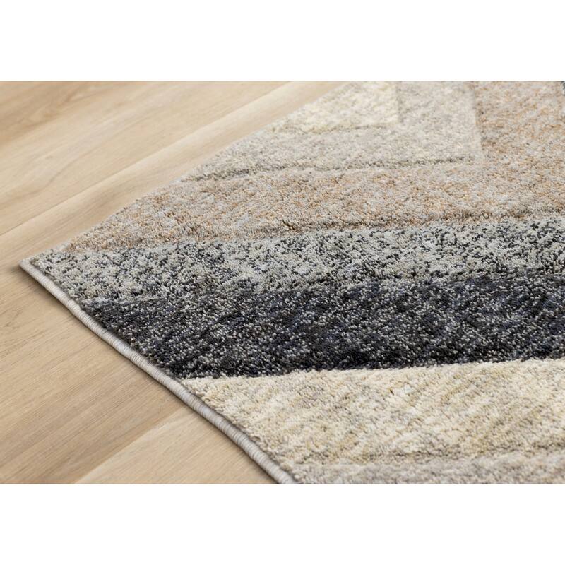 Caro Collection - Recycled Polyester Diamond Cream Grey Area Rug