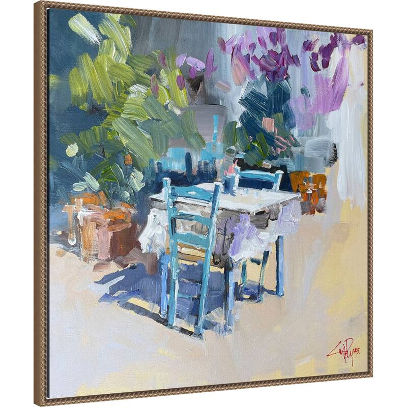 Patmos Taverna, Greece by Craig Trewin Penny (30 x 30 in.), Framed Canvas Wall Art Print