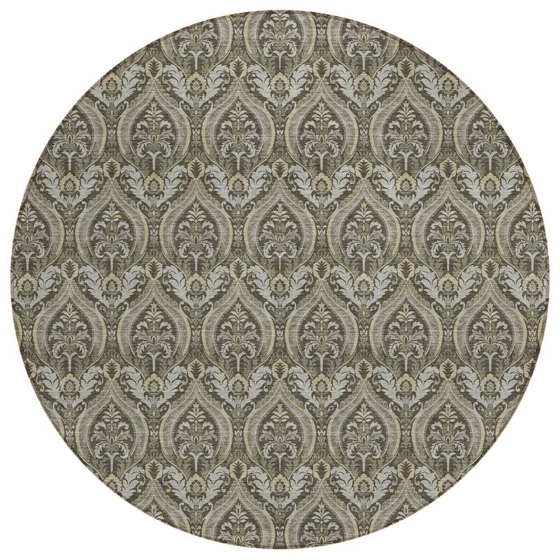 Machine Washable Indoor/ Outdoor Damask Chantille Rug