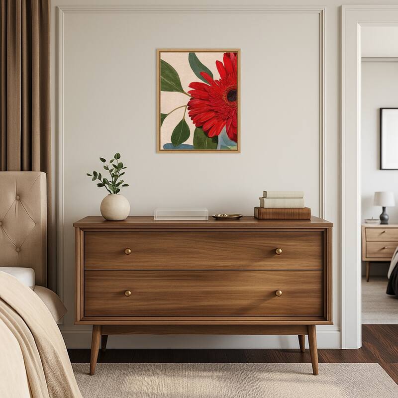 Red Gerbera Daisy Detail No. 2 by Katie Oshea (16 x 20 in.), Framed Canvas Wall Art Print