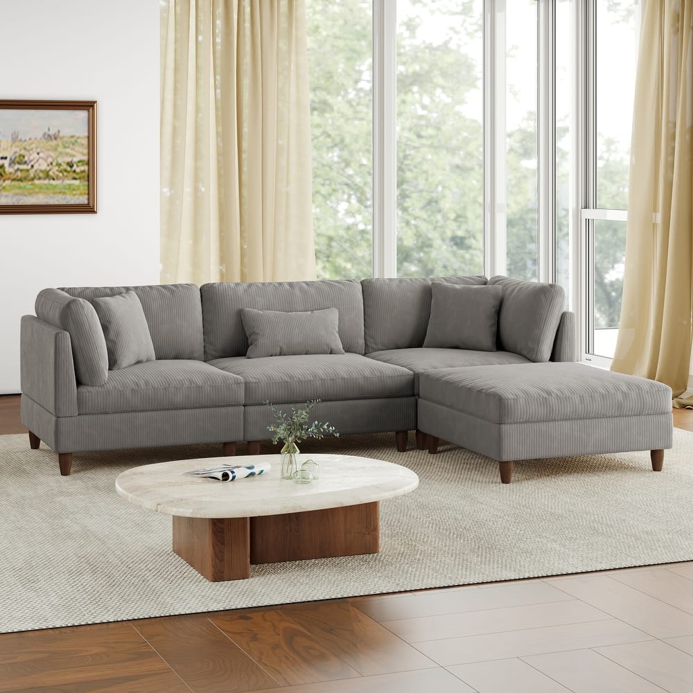 112" W Modern Upholstered Corduroy Modular Sectional Sofa