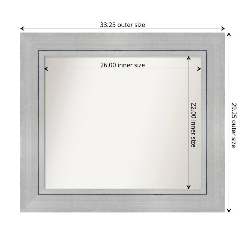 Romano Silver Framed Non-Beveled Custom Wall Mirror, Bathroom Vanity Mirror - Outer Size: 33.25 x 29.25