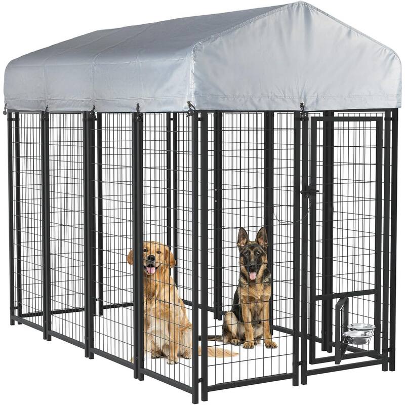 BOSSIN Large Outdoor Dog Kennel Galvanized Steel Fence with UV-Resistant Oxford Cloth Roof & Secure Lock - 93"L x 50.4"W x 72.1"H