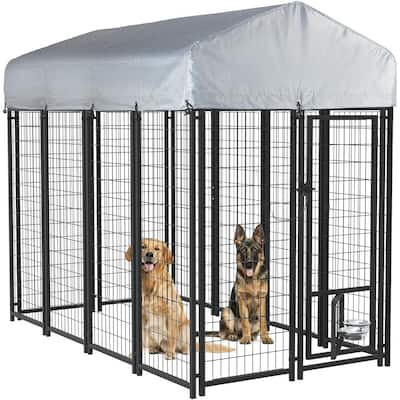 BOSSIN Large Outdoor Dog Kennel Galvanized Steel Fence with UV-Resistant Oxford Cloth Roof & Secure Lock