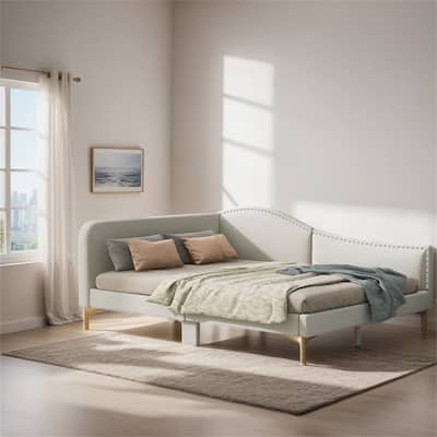 Full Size Upholstered Daybed with Headboard and Armrest,Support Legs