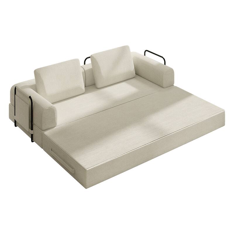 Convertible Sleeper Sofa Bed, Corduroy Folding Sleeper Couch with Pillow, Boneless Couch for Living Room, Floor Lounge Sofa
