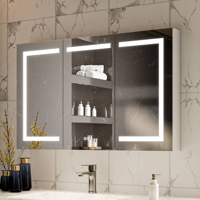 Modland 48" Extra Wide LED Medicine Cabinet - Dimmable Tri-Color Lighting,Defogger & GFCI Outlet - 48''x 30'