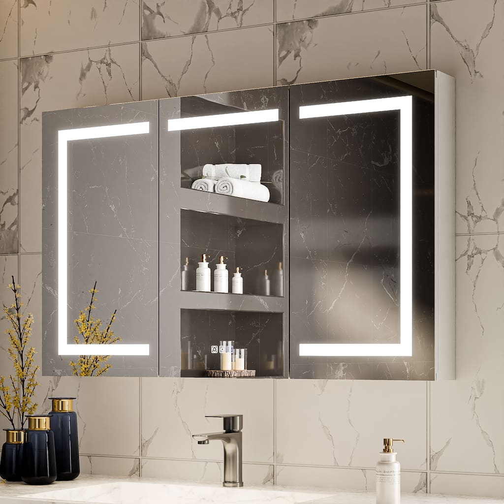 Modland 48" Extra Wide LED Medicine Cabinet - Dimmable Tri-Color Lighting,Defogger & GFCI Outlet - 48''x 30'