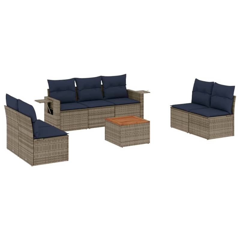 vidaXL 8 Piece Patio Sofa Set with Cushions Black Poly Rattan - 21.7" x 24.4" x 27.2"