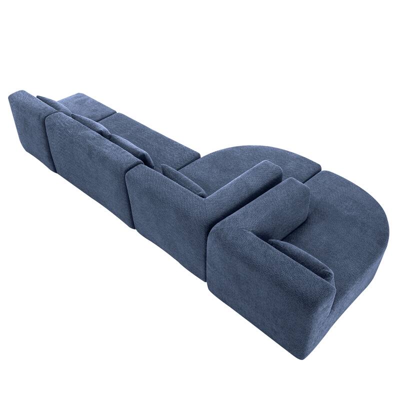 143.7" Polyester Sectional Sofa with 2 Chaise Lounges, Back Pillows