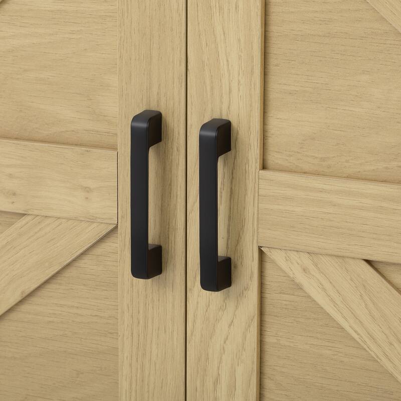 Sideboard Buffet Cabinet with Sliding Barn Doors & Open Shelf, Coffee Bar Storage Cabinet with Mesh Doors & Adjustable Shelf