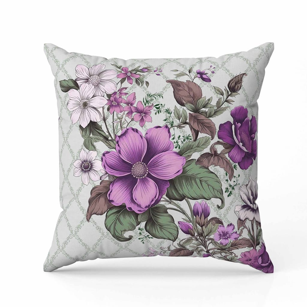 Wildflower Artistry Faux Suede Reversible Throw Pillow Purple and Green