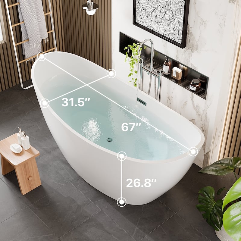 Eviva Bella 67" Glossy White Acrylic Slipper Freestanding Bathtub