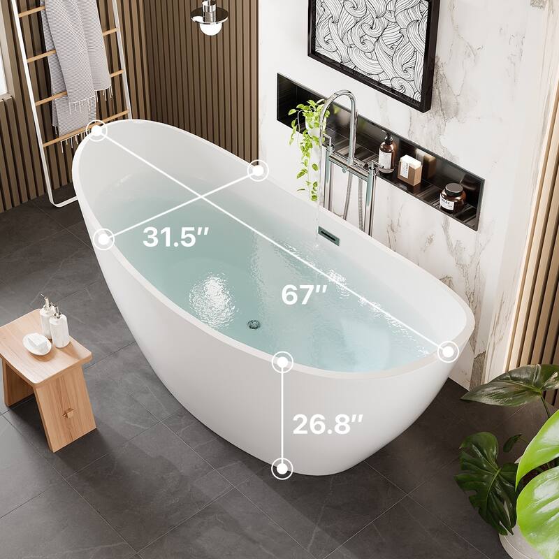 Eviva Bella Glossy White Acrylic Double Slipper Freestanding Bathtub