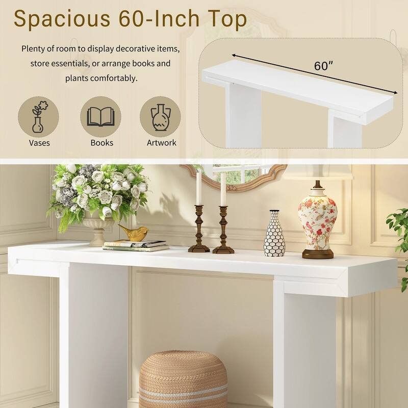 U-Style Large Console Table, Stylish Entryway Table with Geometric Design and Adjustable Feet