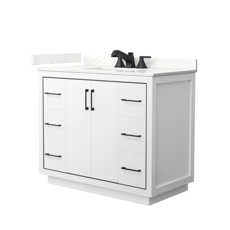 Wyndham Collection WCF111142S-QTZ-US3MXX Icon 42" Free Standing Single - White / Giotto Quartz Top / Matte Black Hardware