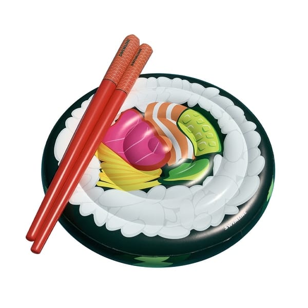 slide 2 of 6, 60" Inflatable Sushi Roll Island with Chopsticks Swimming Pool Float