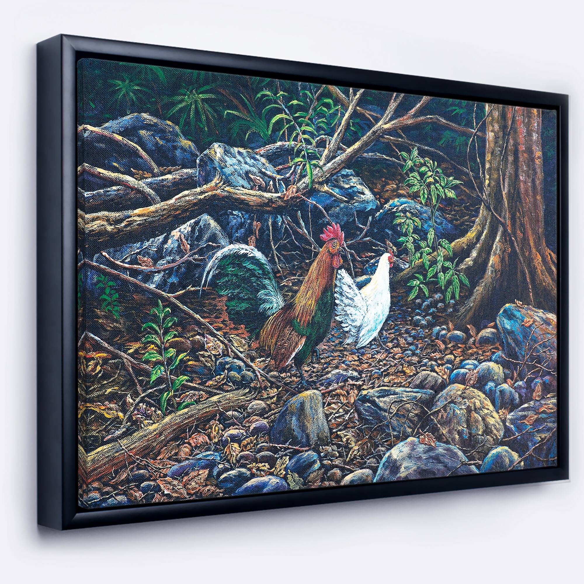 Designart "Jungle Fowl in Forest" Landscape Framed Canvas Art Print