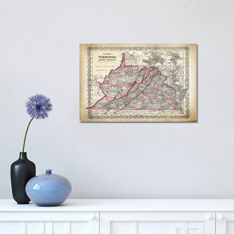 iCanvas "West Virginia Map" by PatentPrintStore Canvas Print - 12x18x1.5