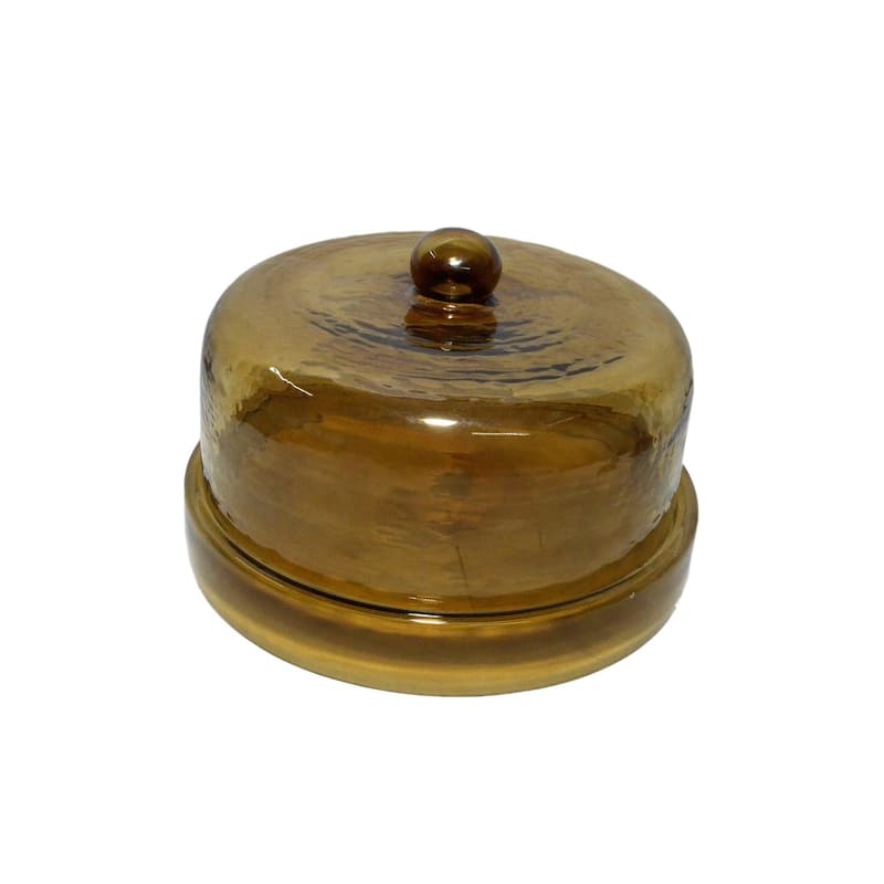 Cake Recycled Glass Dome w/Plate Dia 11.5" Olive