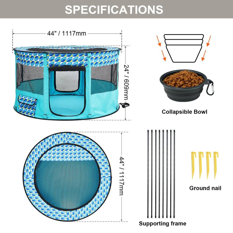 Foldable Pet Playpen Portable Dog Crate for Indoor Outdoor Use - 44 x 44 x 24 in