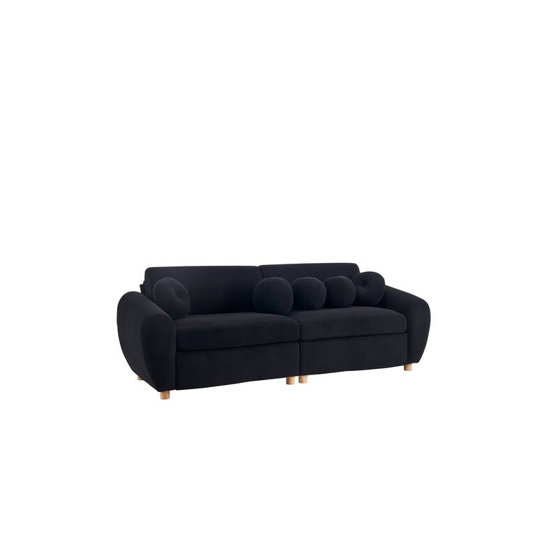 Modern Tufted Chenille Loveseat, Futon Sectional Love Seat Couch, Upholstered Sofa with 2 Pillows & 3 Lumbar Pillows