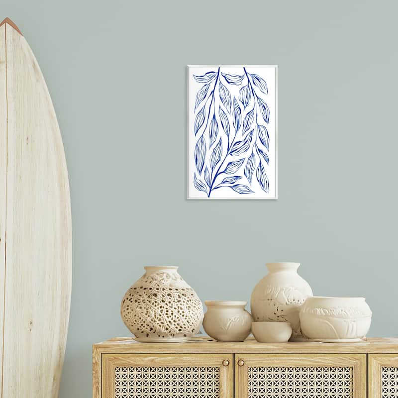 Stupell Simple Blue Leaves on White Wall Plaque Art Design By Martina Pavlova