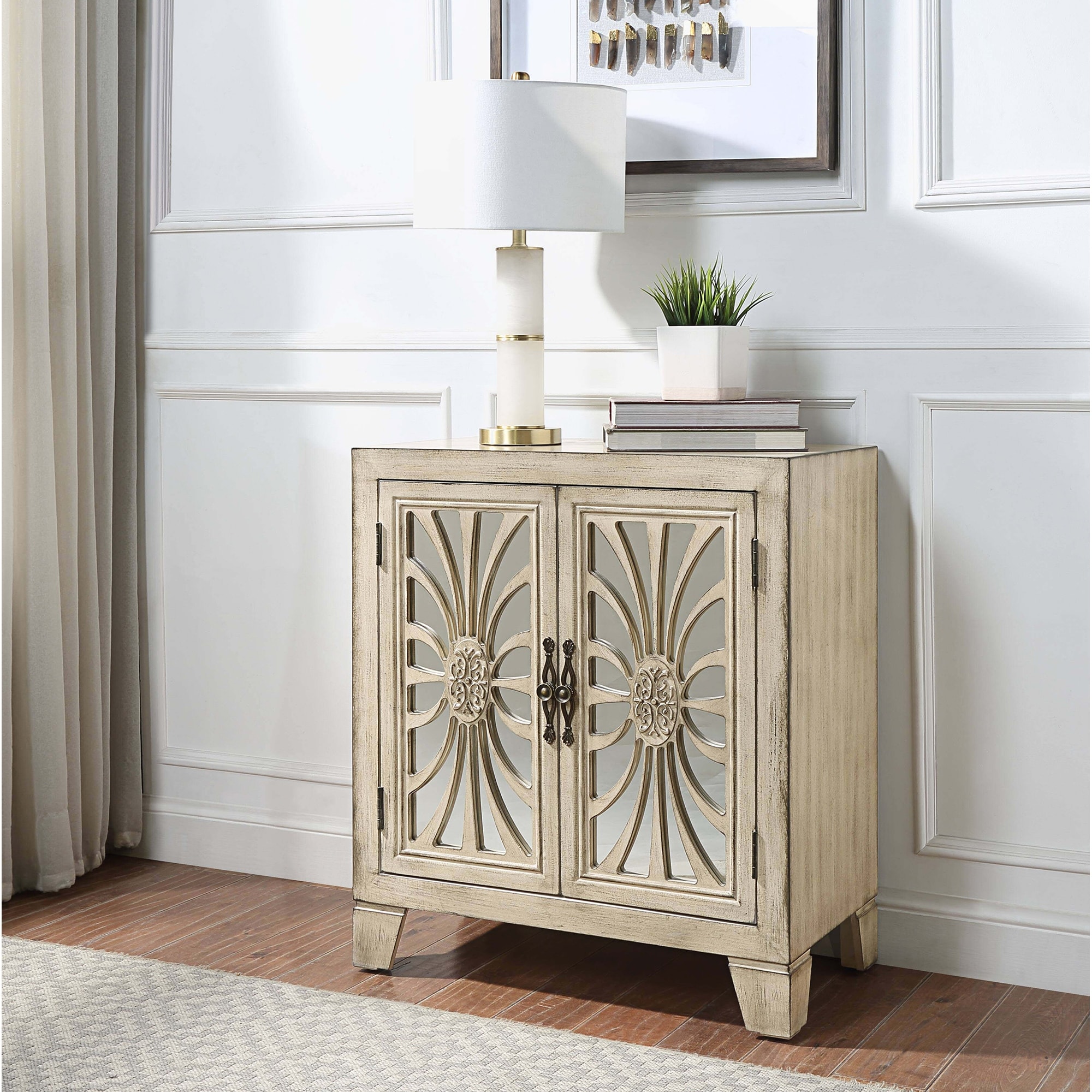 Antique White Finish Console Cabinet