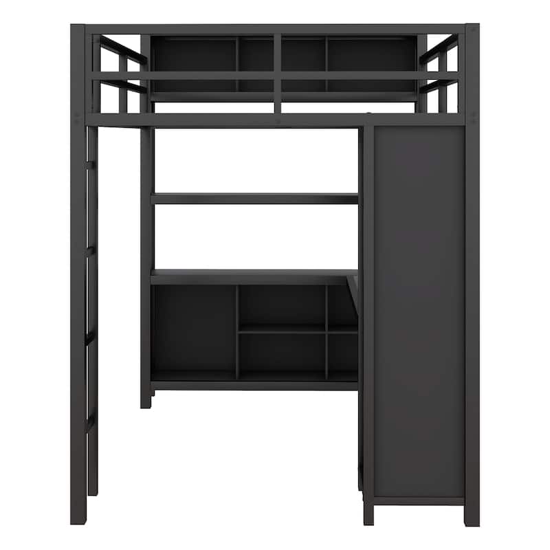 Full Metal Loft Bed with Wardrobe & Desk