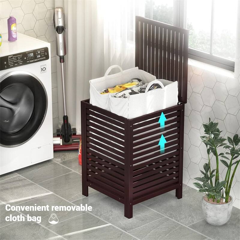 2-Section 120L Laundry Hamper with Lid - 18.31"L x 18.31"W x 25.59"H