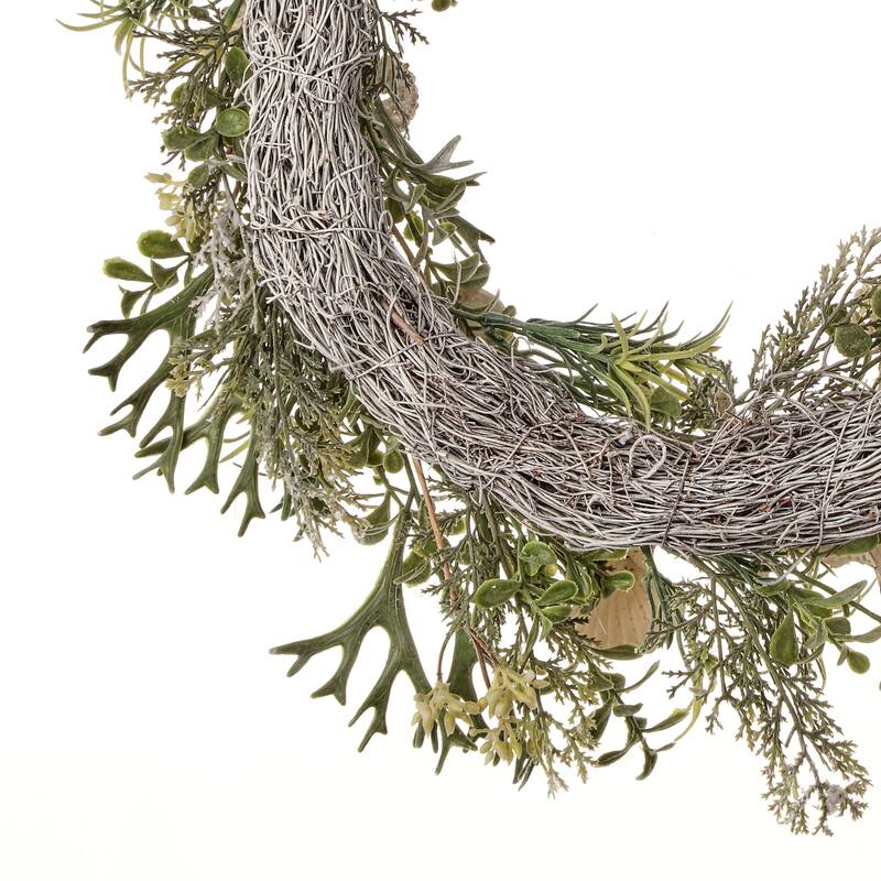 Plastic Shell And Coral Fern Nautical Wreath 22"