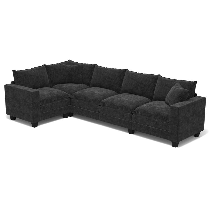 GDFStudio - Chenille L-Shaped 97" 5-Seater Sectional Sofa with Armrest Storage