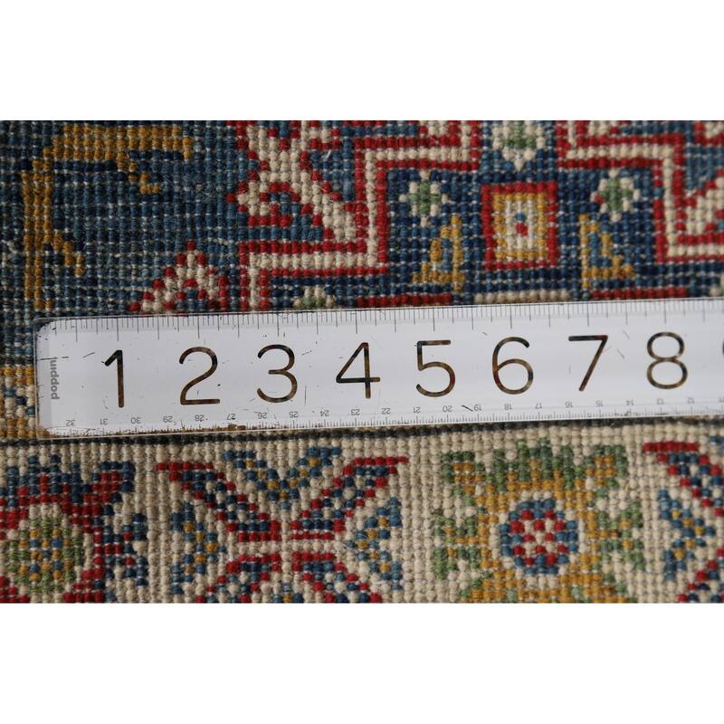 Hand Knotted Oriental 100% Wool Carpet Traditional Geometric Navy Blue & Blues Kazak Area Rug - 3' 0'' X 2' 0''
