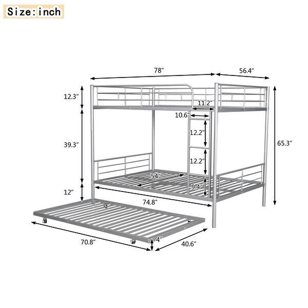 dimension image slide 1 of 3, Full Over Full Metal Bunk Bed with Trundle