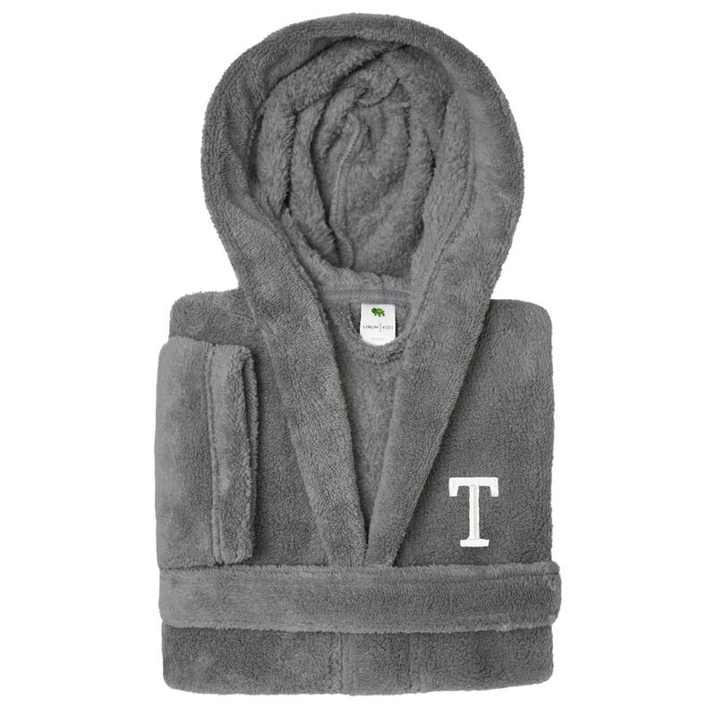 Sweet Kids 100% Polyester SUPER PLUSH Double Brushed Hooded Bathrobe with White Bookman Monogram - Large - T