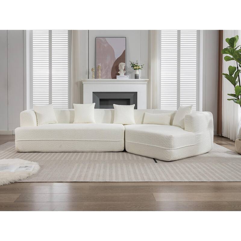 New And Upgraded Extended Edition Modular Sofa, Creamy-White Boucle, Free Combination