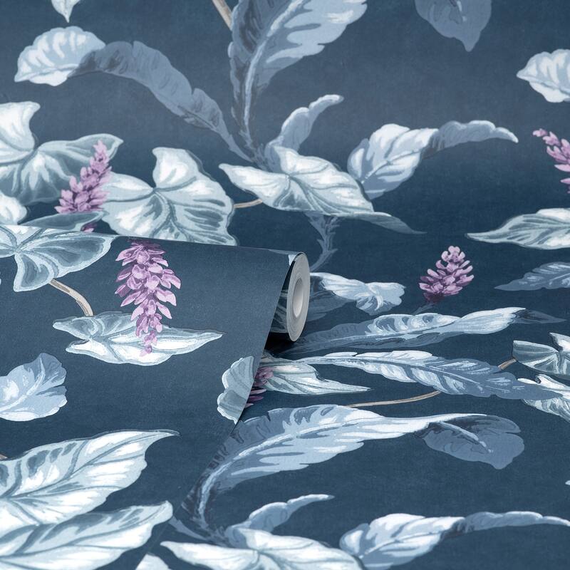 Brewster Meridian Parade Blue Tropical Leaves Wallpaper