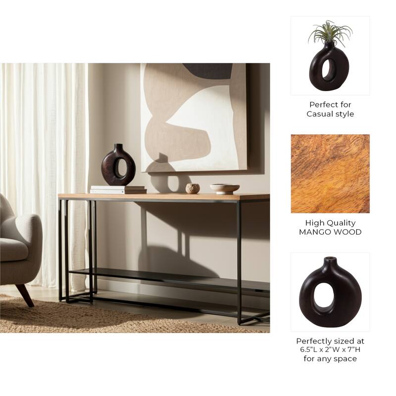 Mango Wood Modern Vase with Round Cutout Silhouette Minimalist Design